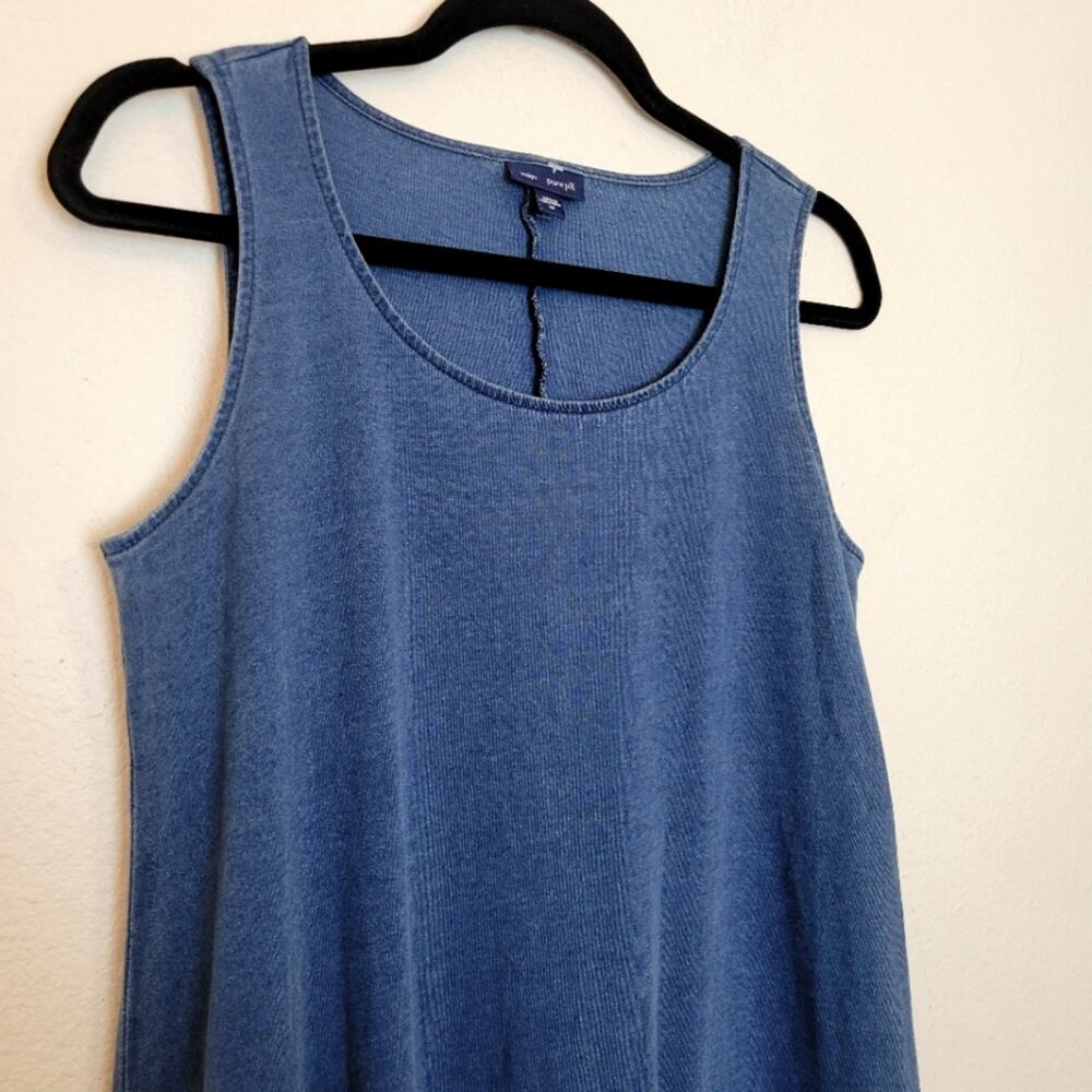 J.JILL Pure Jill Indigo Denim Chambray Blue Cotton Swing Midi Dress Spring Sz XS - Picture 3 of 11